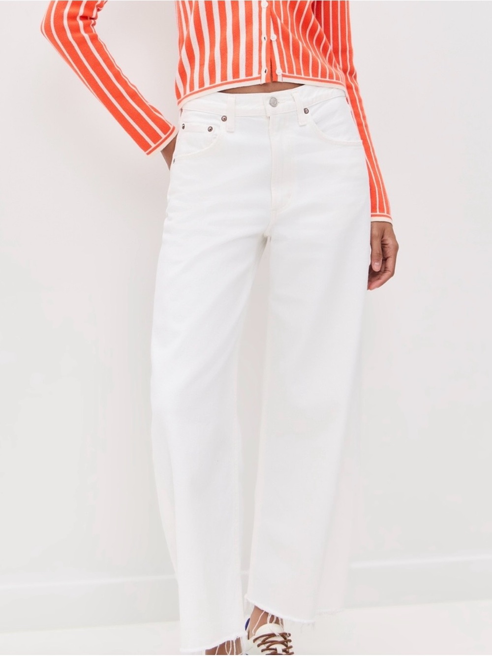 Agolde White Low Curve Fray Jeans